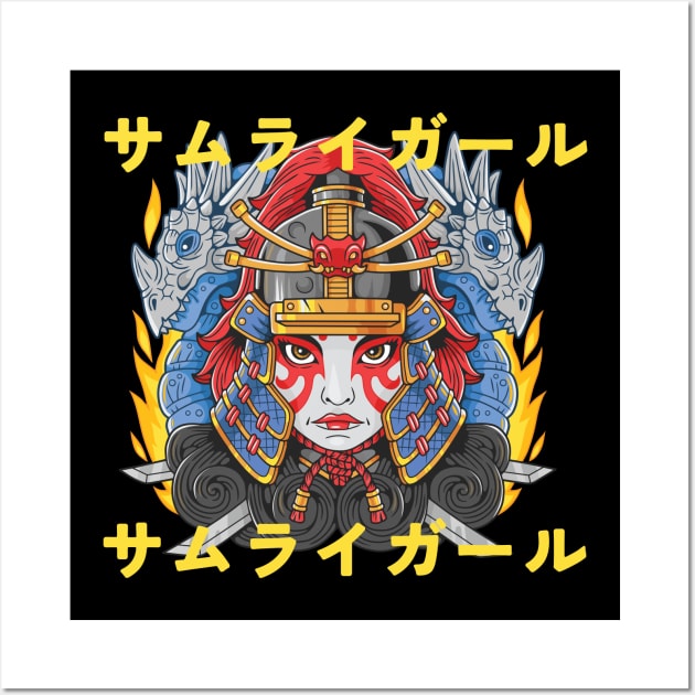 Samurai Girl Japanese Characters Design Wall Art by Ampzy